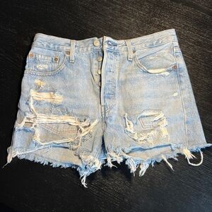 Levi’s 501 Original High-Rise Distressed Denim Cutoff Shorts